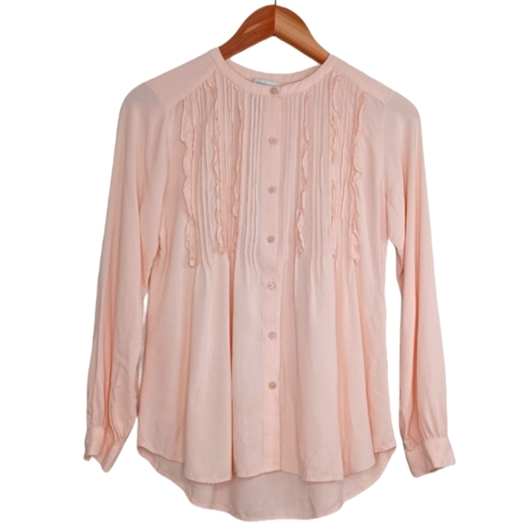 Sundance Vineyard Ruffle Boho Button Down Front Porcelain Top - Picture 1 of 13
